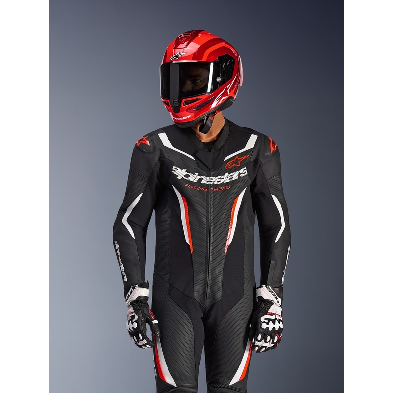 Alpinestars GP FORCE V2 jednodijelno motociklističko odijelo crno-bijelo-fluo crveno