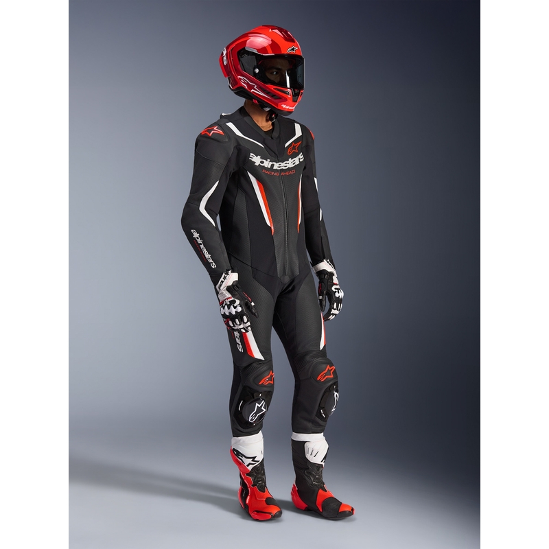 Alpinestars GP FORCE V2 jednodijelno motociklističko odijelo crno-bijelo-fluo crveno