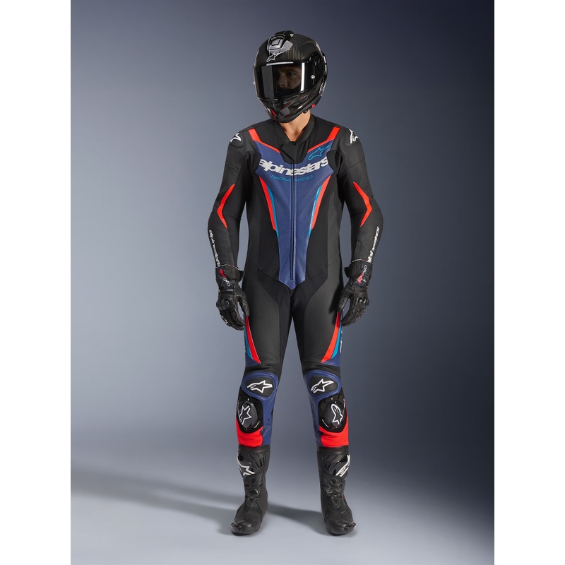 Alpinestars GP FORCE V2 jednodijelno motociklističko odijelo crno-plavo-fluo crveno