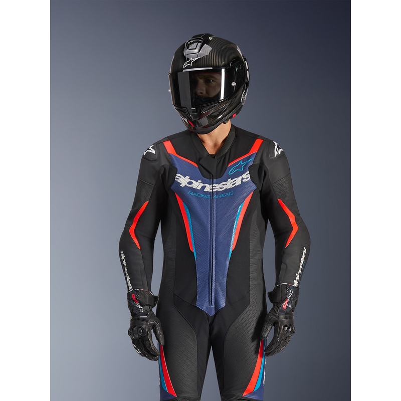 Alpinestars GP FORCE V2 jednodijelno motociklističko odijelo crno-plavo-fluo crveno