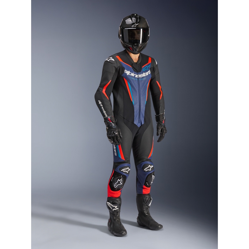 Alpinestars GP FORCE V2 jednodijelno motociklističko odijelo crno-plavo-fluo crveno