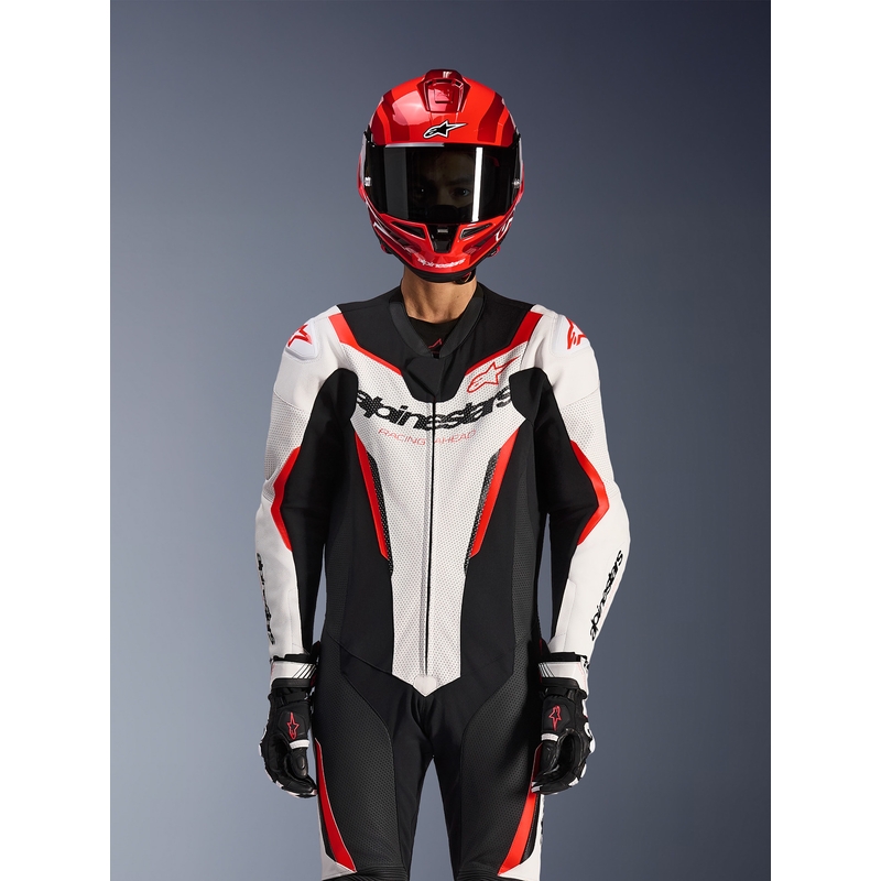 Alpinestars GP FORCE V2 jednodijelno motociklističko odijelo bijelo-crno-fluo crveno