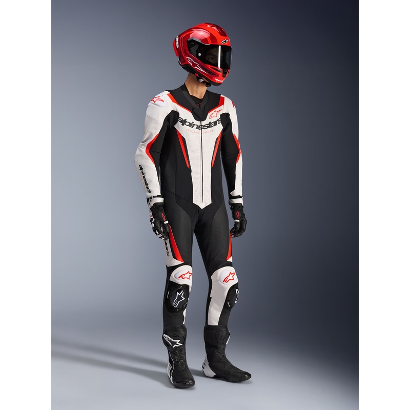 Alpinestars GP FORCE V2 jednodijelno motociklističko odijelo bijelo-crno-fluo crveno