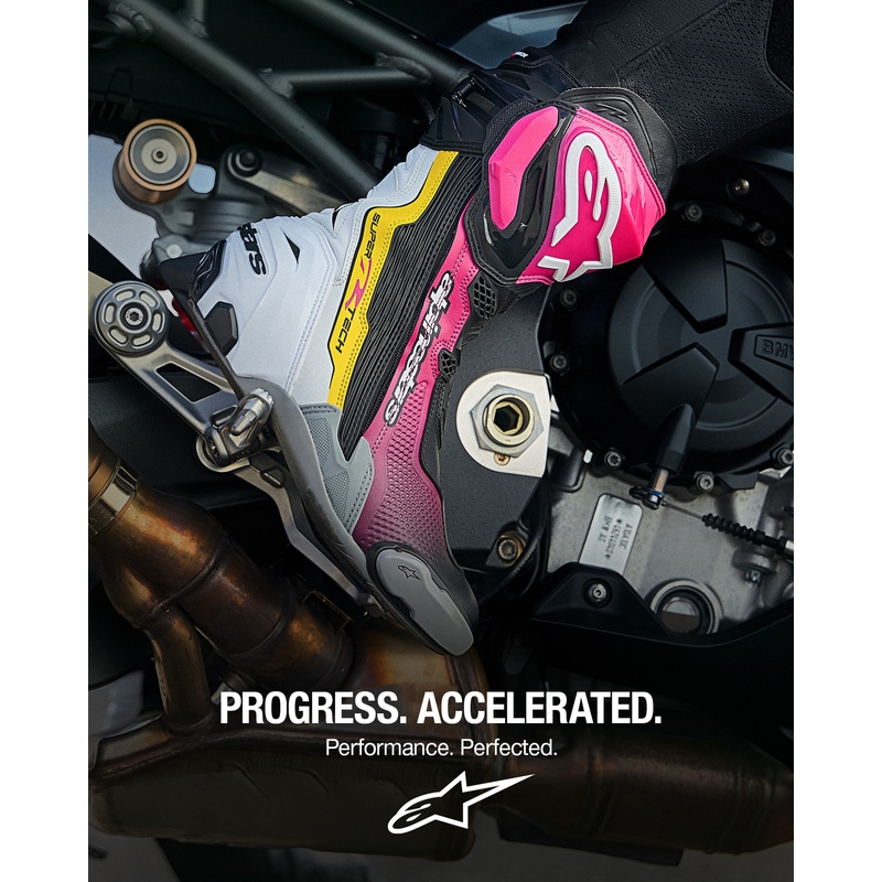 Alpinestars Supertech R motociklističke čizme crno-bijelo-ružičasto-žuto