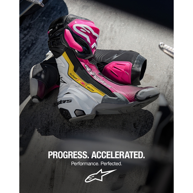 Alpinestars Supertech R motociklističke čizme crno-bijelo-ružičasto-žuto