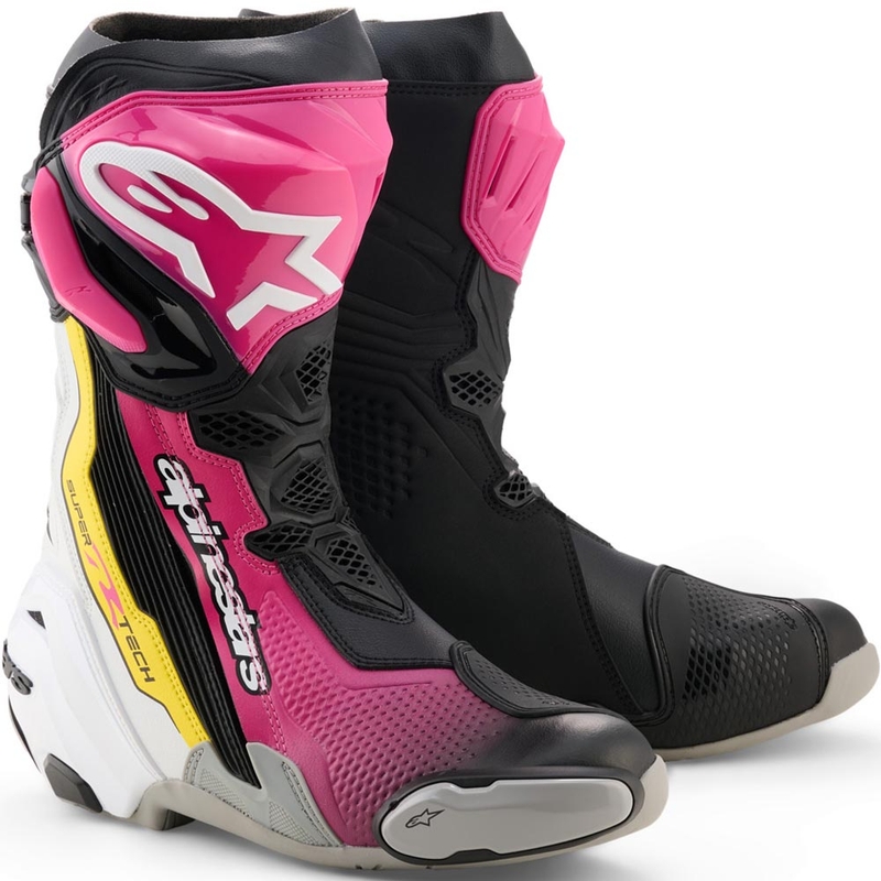 Alpinestars Supertech R motociklističke čizme crno-bijelo-ružičasto-žuto