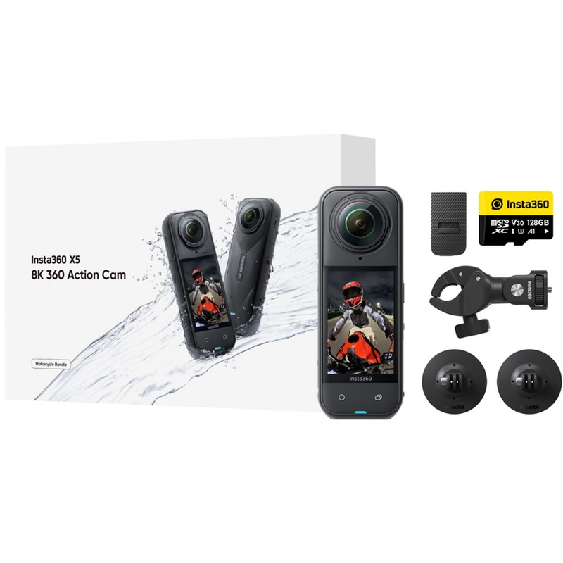 Insta360 X5 akcijska kamera za motocikle u paketu, crna