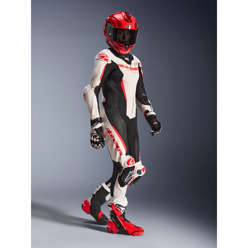 Žensko jednodijelno kožno motociklističko odijelo Alpinestars Stella GP-R7 bijelo-fluo crveno-crno