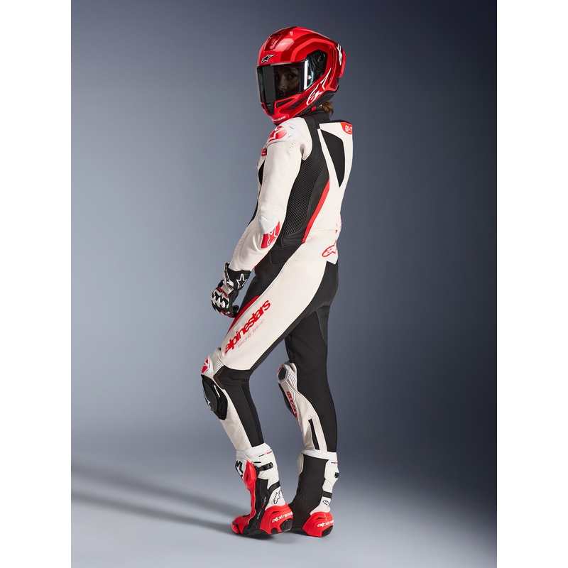 Žensko jednodijelno kožno motociklističko odijelo Alpinestars Stella GP-R7 bijelo-fluo crveno-crno