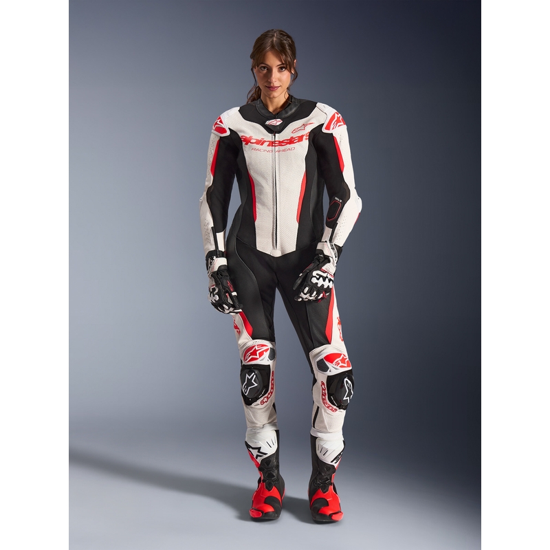 Žensko jednodijelno kožno motociklističko odijelo Alpinestars Stella GP-R7 bijelo-fluo crveno-crno