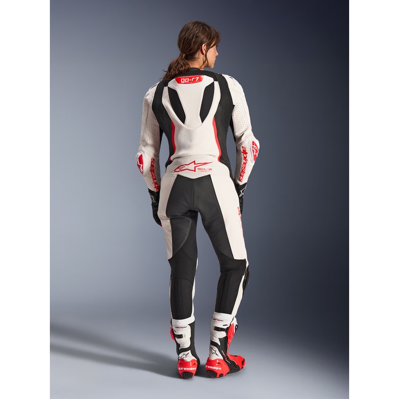 Žensko jednodijelno kožno motociklističko odijelo Alpinestars Stella GP-R7 bijelo-fluo crveno-crno