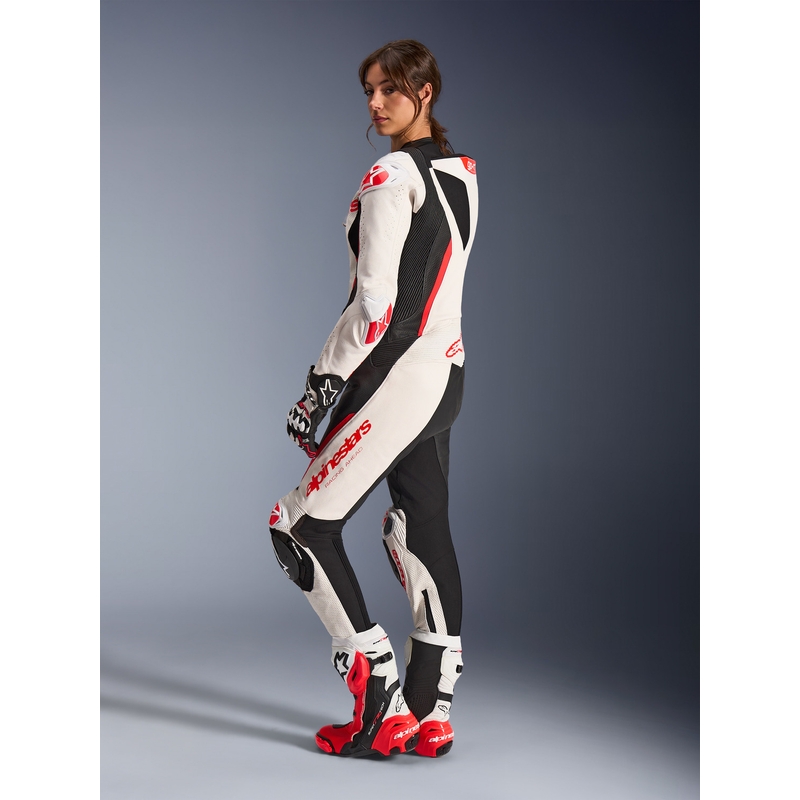 Žensko jednodijelno kožno motociklističko odijelo Alpinestars Stella GP-R7 bijelo-fluo crveno-crno