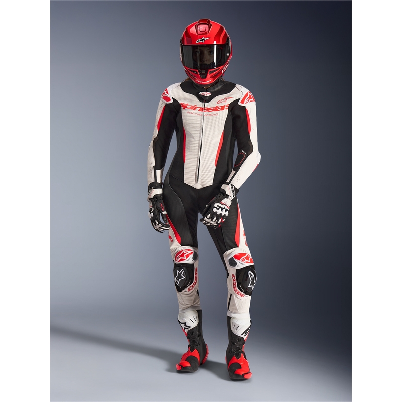 Žensko jednodijelno kožno motociklističko odijelo Alpinestars Stella GP-R7 bijelo-fluo crveno-crno