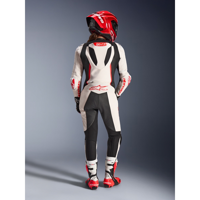 Žensko jednodijelno kožno motociklističko odijelo Alpinestars Stella GP-R7 bijelo-fluo crveno-crno