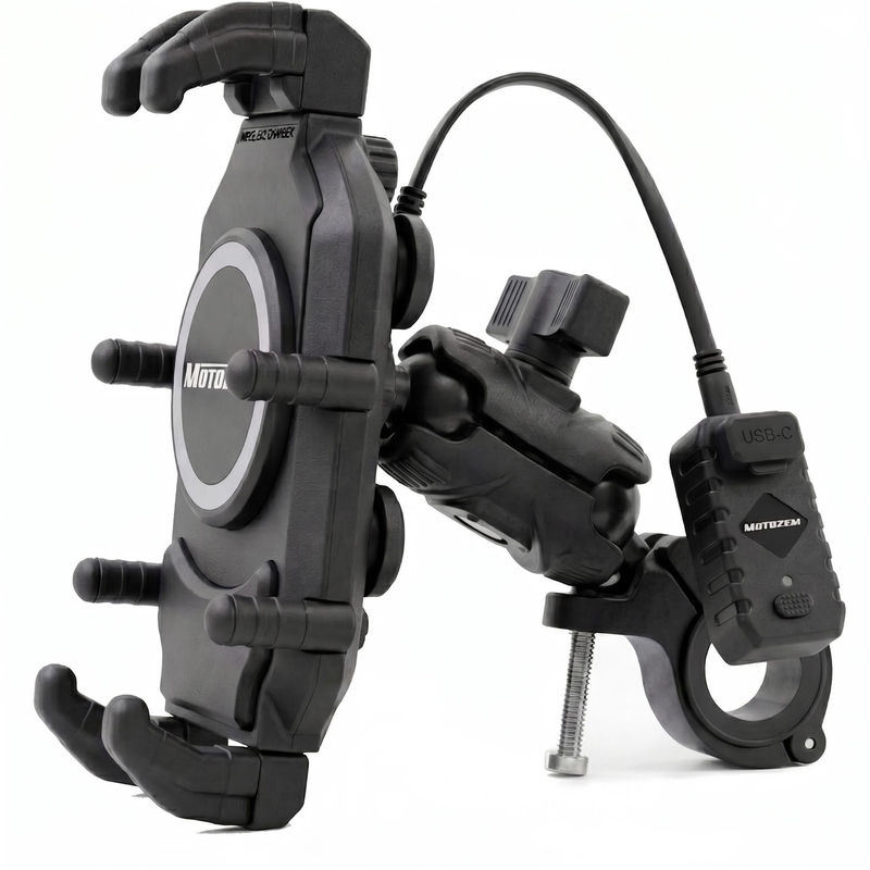 MotoZem Claw PRO antivibracijski držač s bežičnim punjačem i USB-C utičnicom crne boje