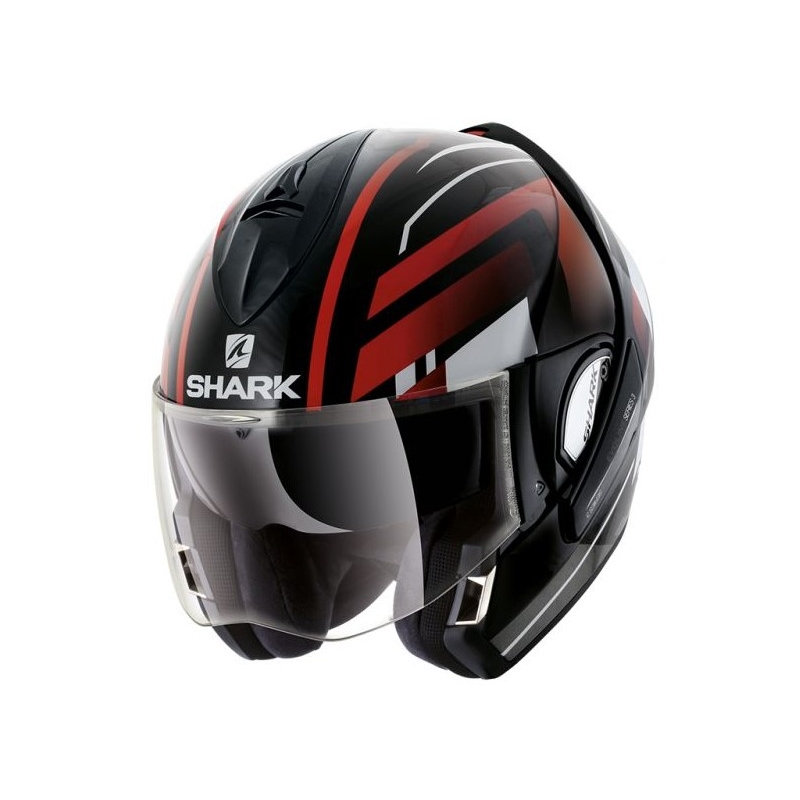 Preklopna kaciga SHARK EVOLINE 3 Corvus crno-bijelo-crvena