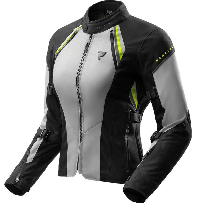 Ženska motociklistička jakna Rebelhorn Swift svijetlo sivo-fluo žuta