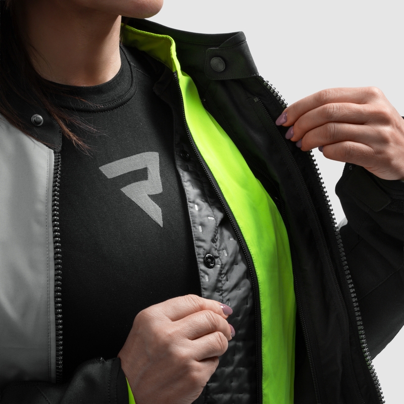 Ženska motociklistička jakna Rebelhorn Swift svijetlo sivo-fluo žuta
