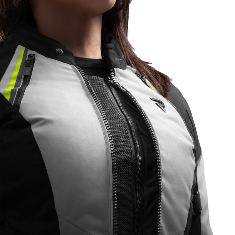 Ženska motociklistička jakna Rebelhorn Swift svijetlo sivo-fluo žuta