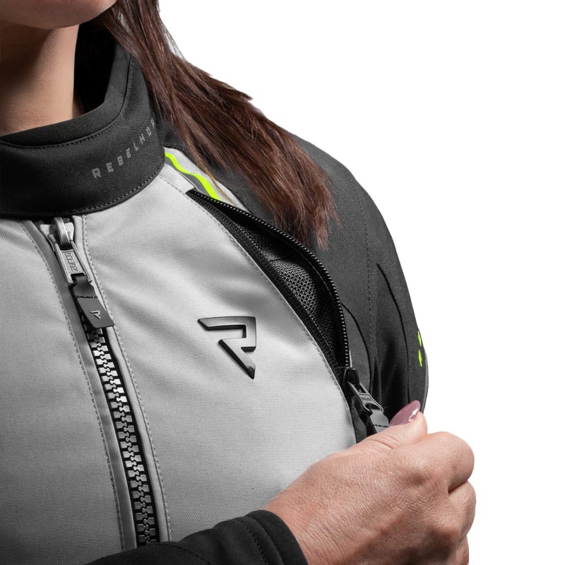 Ženska motociklistička jakna Rebelhorn Swift svijetlo sivo-fluo žuta