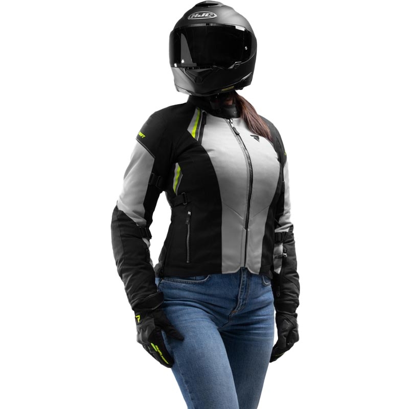 Ženska motociklistička jakna Rebelhorn Swift svijetlo sivo-fluo žuta