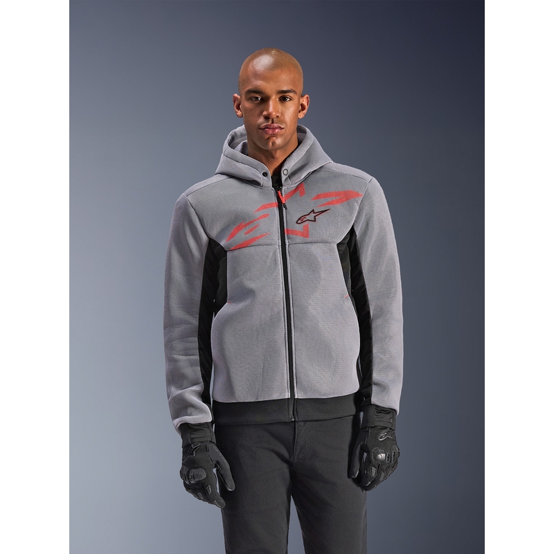 Alpinestars Chrome Superairflow motociklistička majica s kapuljačom crno-svijetlosiva-fluo crvena