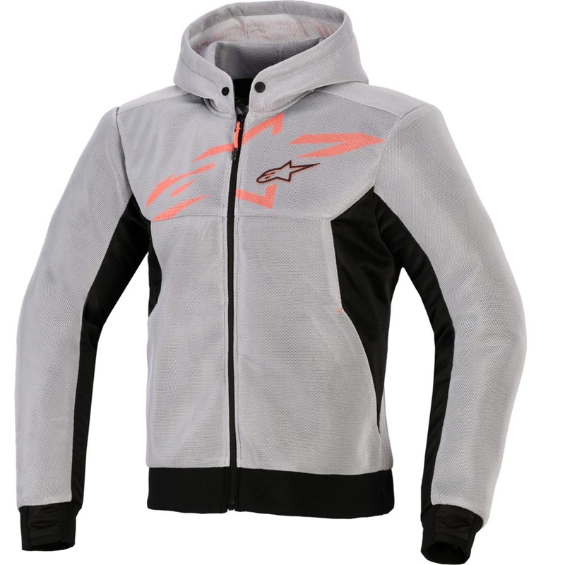 Alpinestars Chrome Superairflow motociklistička majica s kapuljačom crno-svijetlosiva-fluo crvena