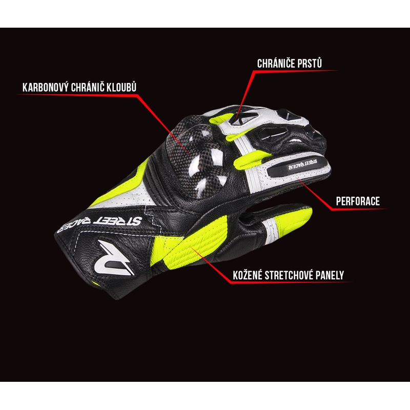 Street Racer XTR ženske motociklističke rukavice crno-bijele-fluo žute rasprodaja