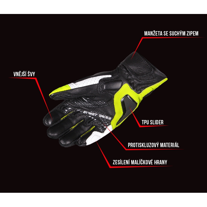 Street Racer XTR ženske motociklističke rukavice crno-bijele-fluo žute rasprodaja