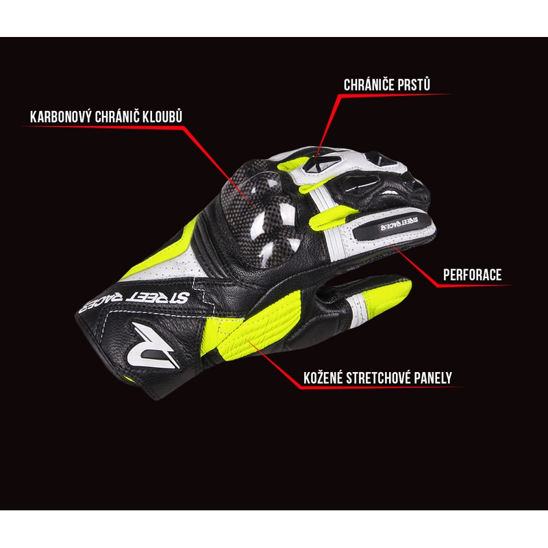 Street Racer XTR motociklističke rukavice crno-bijele-fluo žute rasprodaja