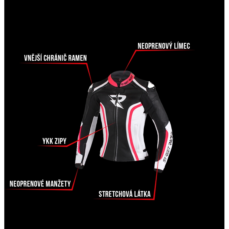 Ženska motociklistička jakna Street Racer Electra Crno-Bijelo-Fluo Pink rasprodaja