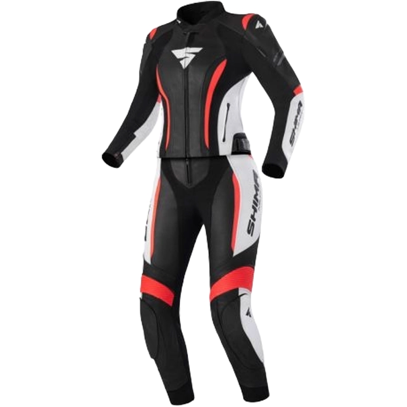 Žensko motorističko odijelo Shima Miura 2.0 crno-bijelo-fluo crveno