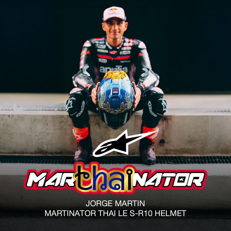 Integralna motociklistička kaciga Alpinestars Supertech R10 Marthainator limited edition JORGE MARTIN plava biserno zlatna crvena