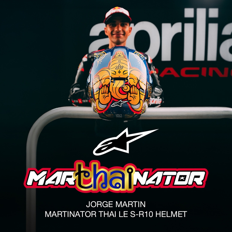 Integralna motociklistička kaciga Alpinestars Supertech R10 Marthainator limited edition JORGE MARTIN plava biserno zlatna crvena