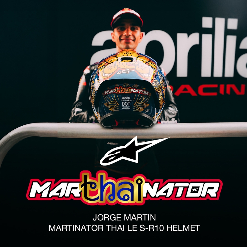 Integralna motociklistička kaciga Alpinestars Supertech R10 Marthainator limited edition JORGE MARTIN plava biserno zlatna crvena