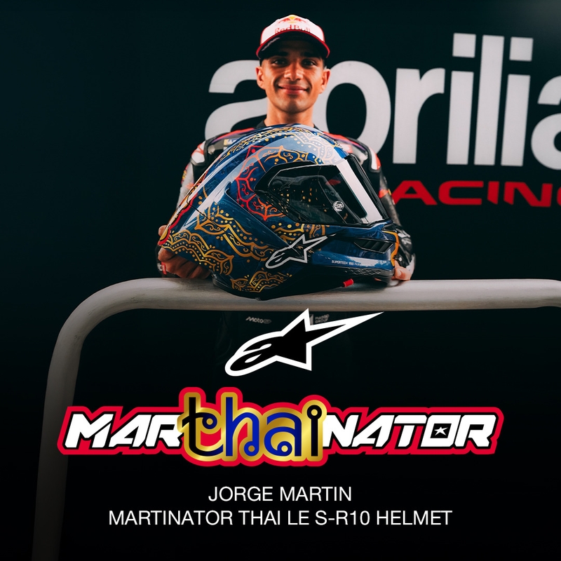 Integralna motociklistička kaciga Alpinestars Supertech R10 Marthainator limited edition JORGE MARTIN plava biserno zlatna crvena