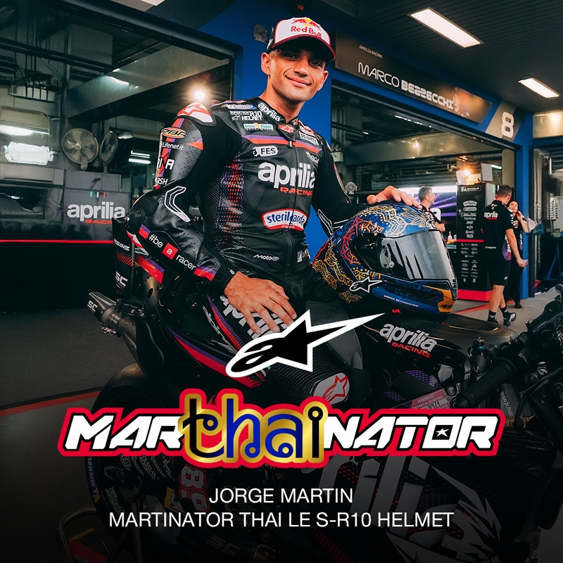 Integralna motociklistička kaciga Alpinestars Supertech R10 Marthainator limited edition JORGE MARTIN plava biserno zlatna crvena