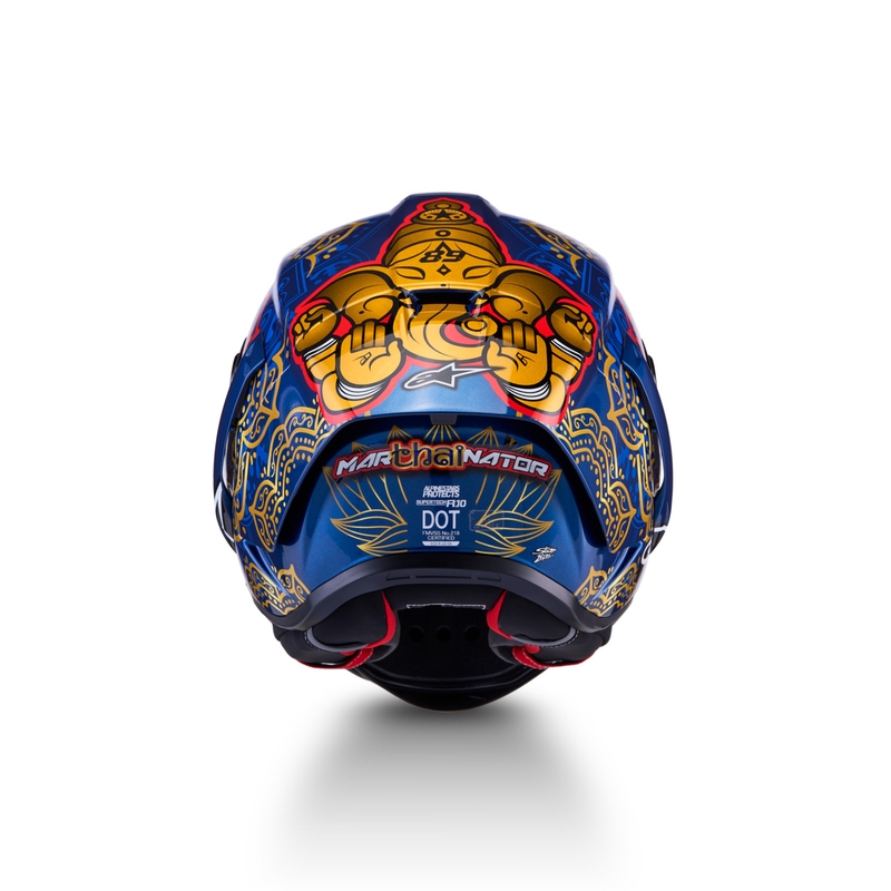 Integralna motociklistička kaciga Alpinestars Supertech R10 Marthainator limited edition JORGE MARTIN plava biserno zlatna crvena