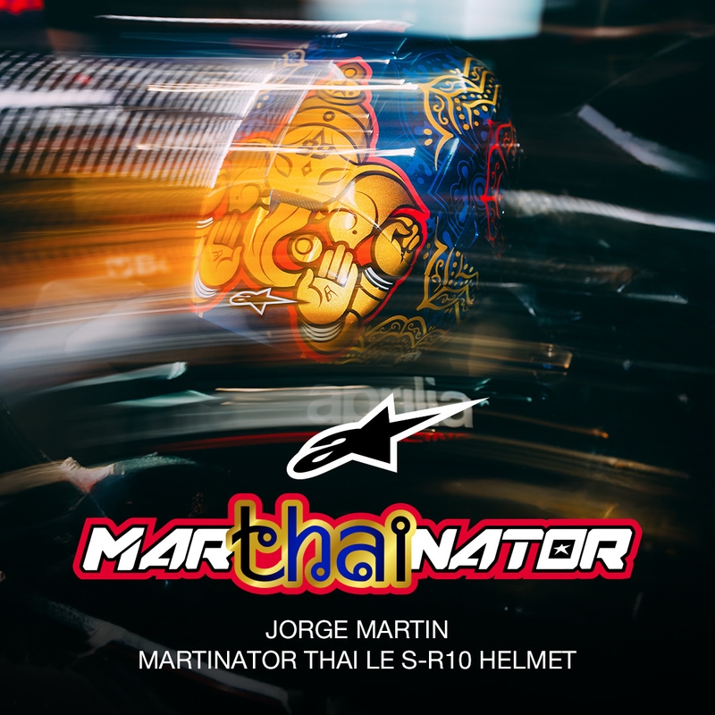 Integralna motociklistička kaciga Alpinestars Supertech R10 Marthainator limited edition JORGE MARTIN plava biserno zlatna crvena