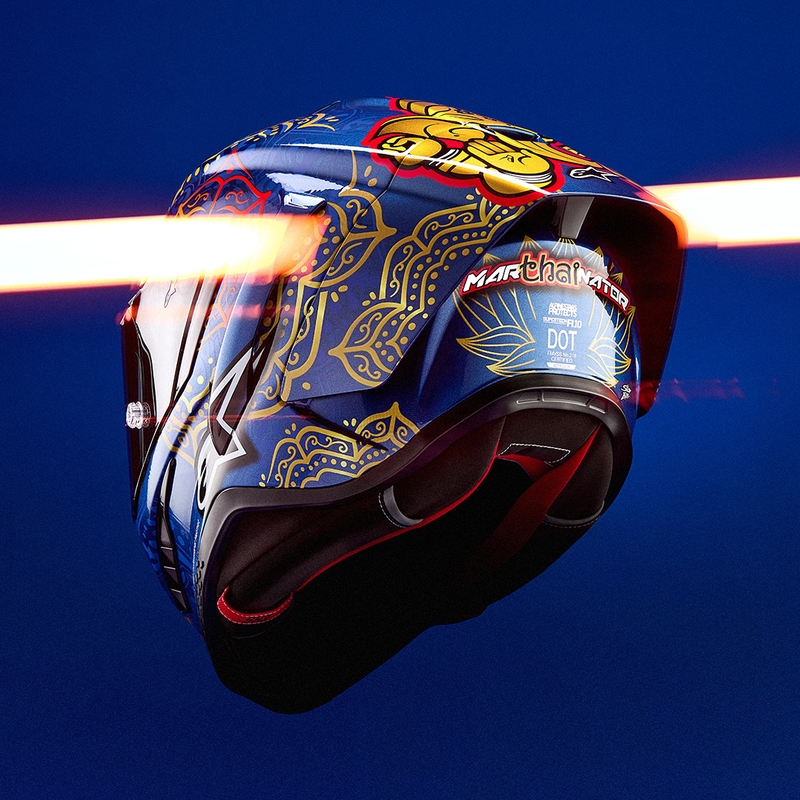 Integralna motociklistička kaciga Alpinestars Supertech R10 Marthainator limited edition JORGE MARTIN plava biserno zlatna crvena
