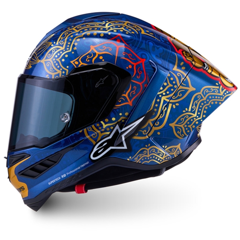 Integralna motociklistička kaciga Alpinestars Supertech R10 Marthainator limited edition JORGE MARTIN plava biserno zlatna crvena