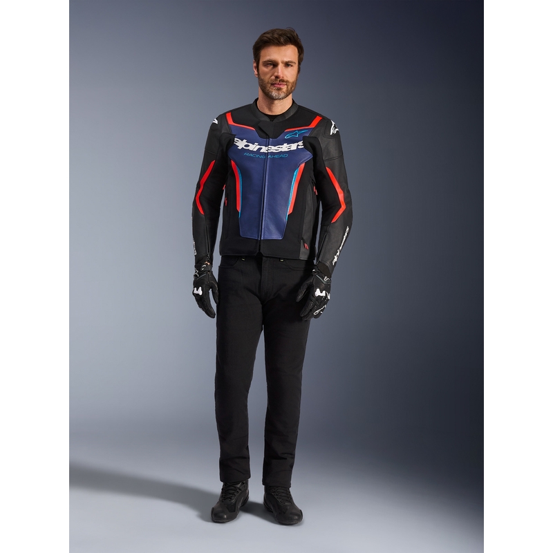 Alpinestars GP Force V2 kožna motociklistička jakna crno-plavo-fluo crvena