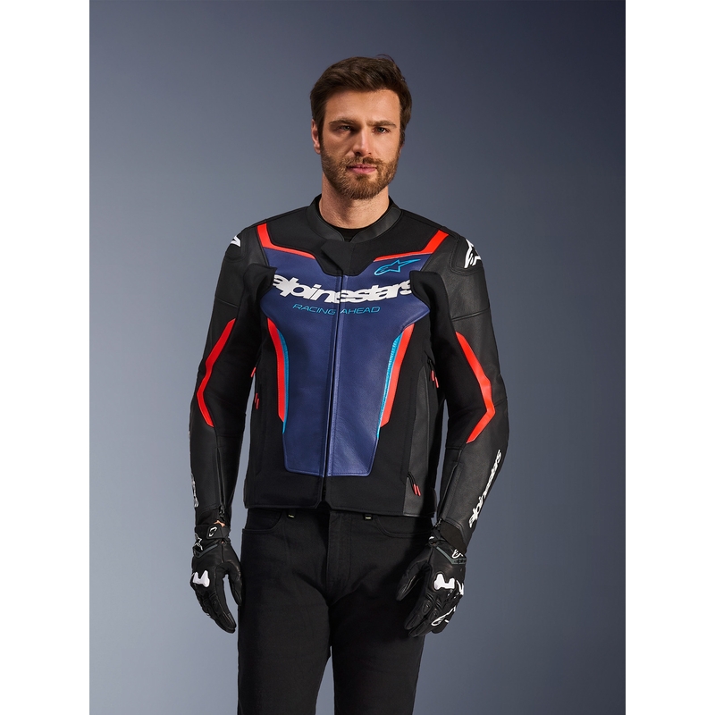 Alpinestars GP Force V2 kožna motociklistička jakna crno-plavo-fluo crvena