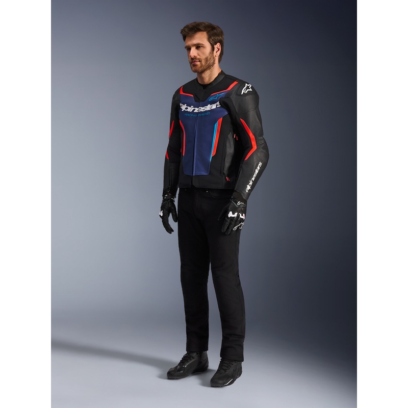 Alpinestars GP Force V2 kožna motociklistička jakna crno-plavo-fluo crvena