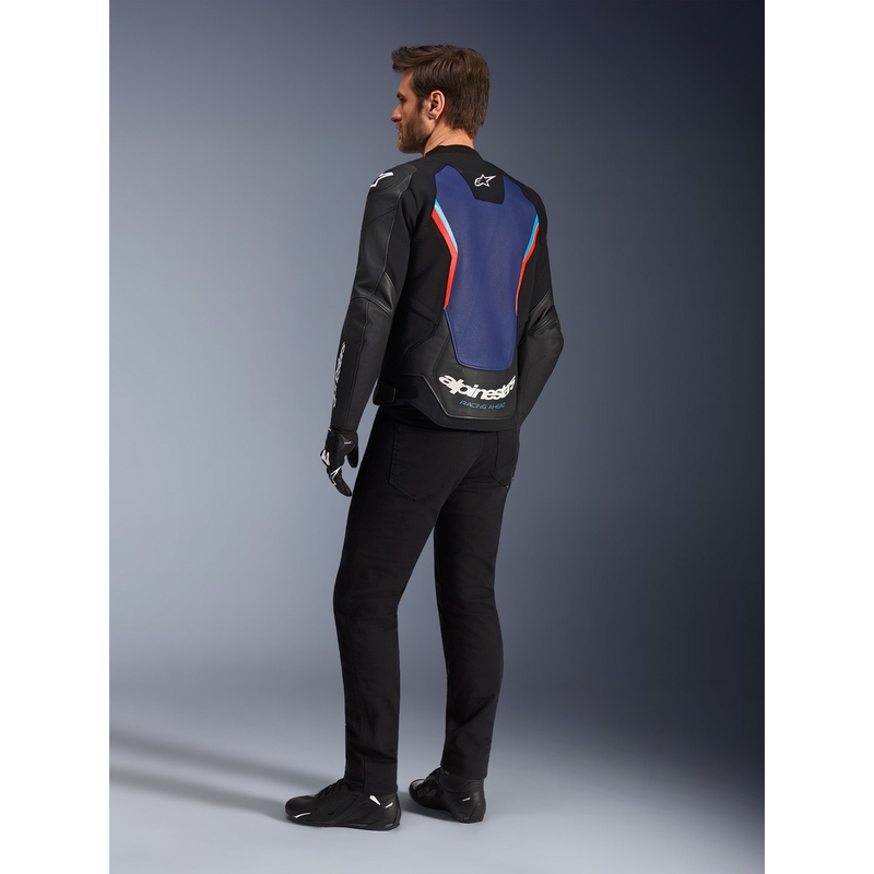 Alpinestars GP Force V2 kožna motociklistička jakna crno-plavo-fluo crvena