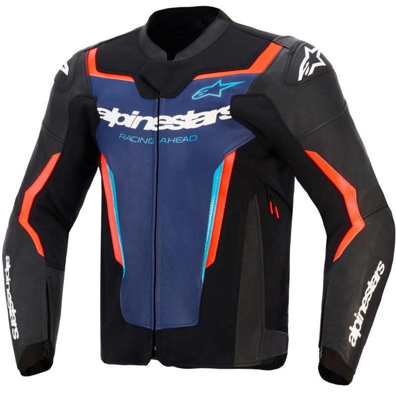 Alpinestars GP Force V2 kožna motociklistička jakna crno-plavo-fluo crvena