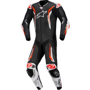 Alpinestars GP TECH V5 jednodijelno kožno motociklističko odijelo crno-bijelo-fluo crveno