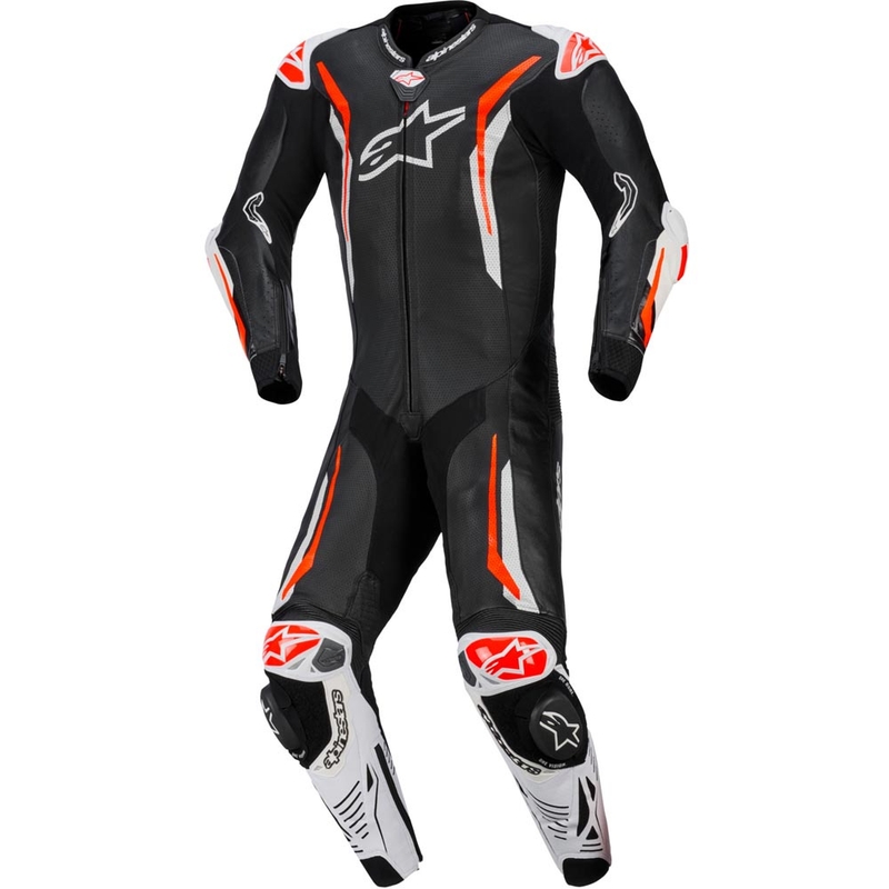 Alpinestars GP TECH V5 jednodijelno kožno motociklističko odijelo crno-bijelo-fluo crveno