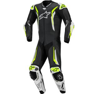 Alpinestars GP TECH V5 jednodijelno kožno motociklističko odijelo crno-bijelo-fluo žuto