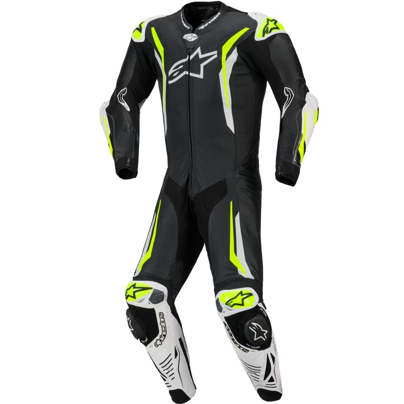 Alpinestars GP TECH V5 jednodijelno kožno motociklističko odijelo crno-bijelo-fluo žuto